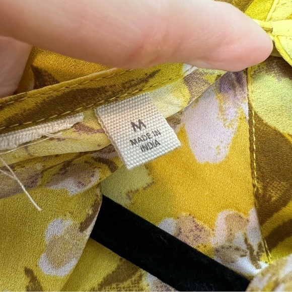 Happy x Nature Shift Dress Yellow Floral Ruffles Pockets Tie Neck NWT Women's M - Picture 9 of 10
